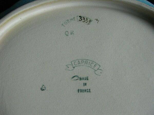 Panière émaux de Longwy décor fond bleu turquoise et fleurs