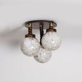 Unique ceiling lamp in art glass and wood, Czechoslovakia, 1970s