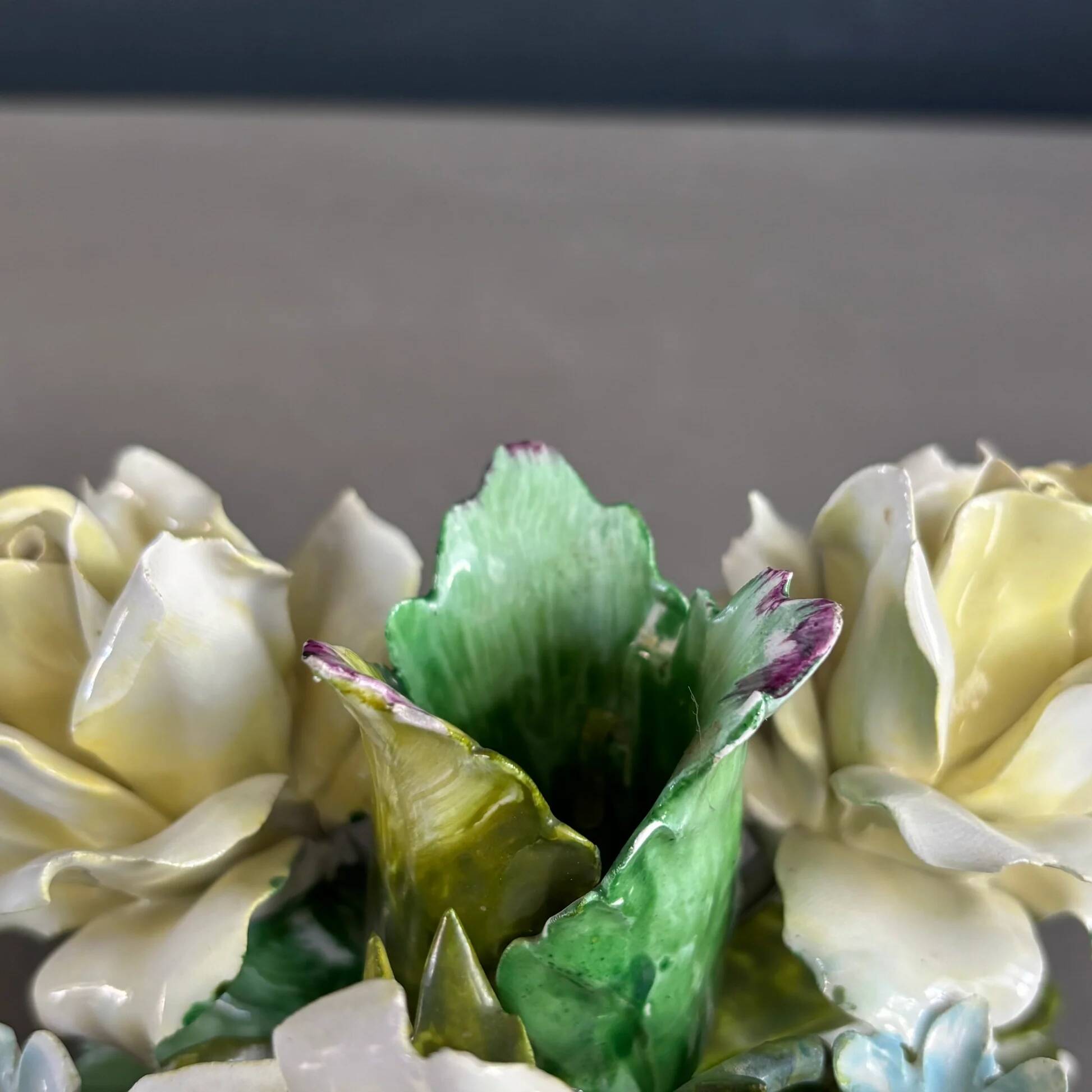 Rose porcelain barbotine candlestick - Capodimonte Italy - Ref 1378