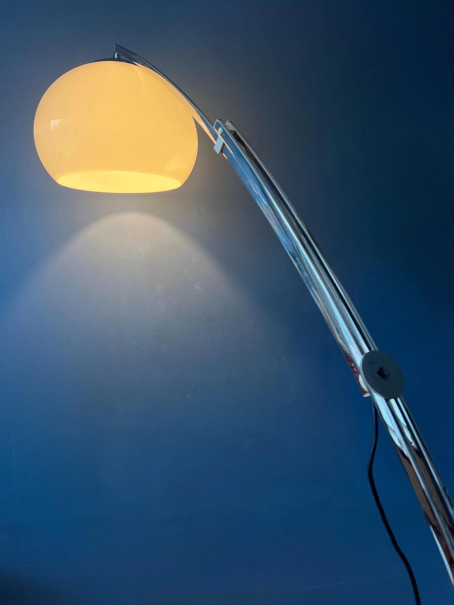 Italian mid-century Goffredo Reggiani arc floor lamp with white plexiglass shade