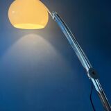 Italian mid-century Goffredo Reggiani arc floor lamp with white plexiglass shade