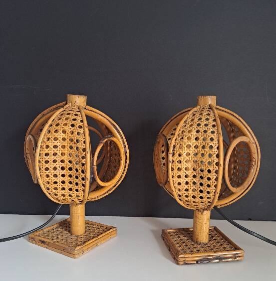 Pair of bamboo bedside lamps