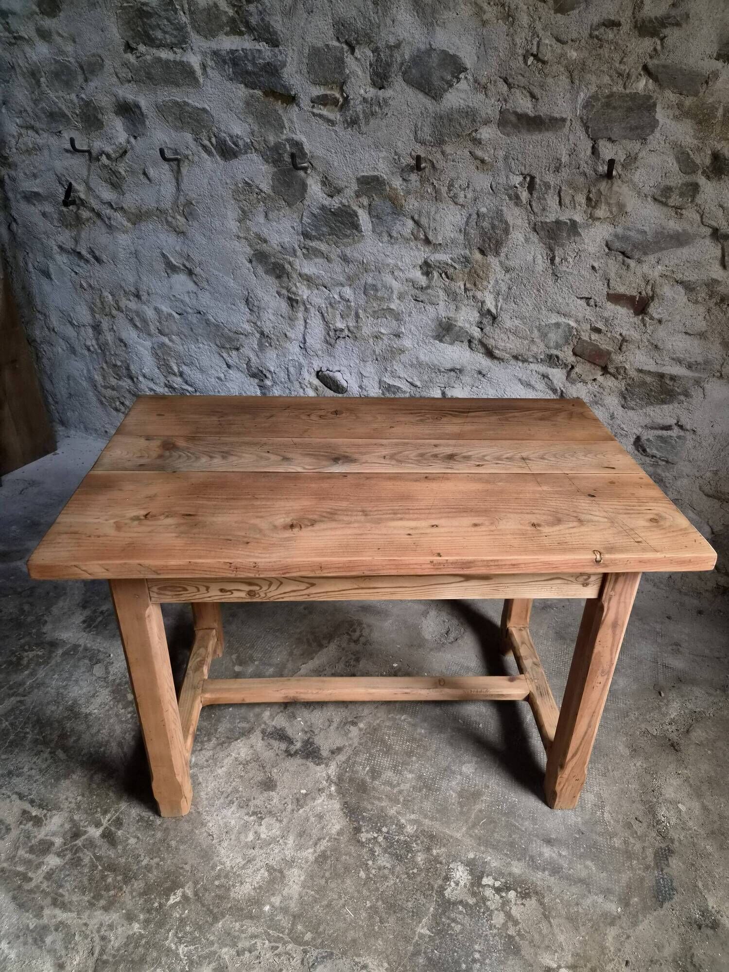Vintage pine kitchen table or desk with two drawers – 1950s