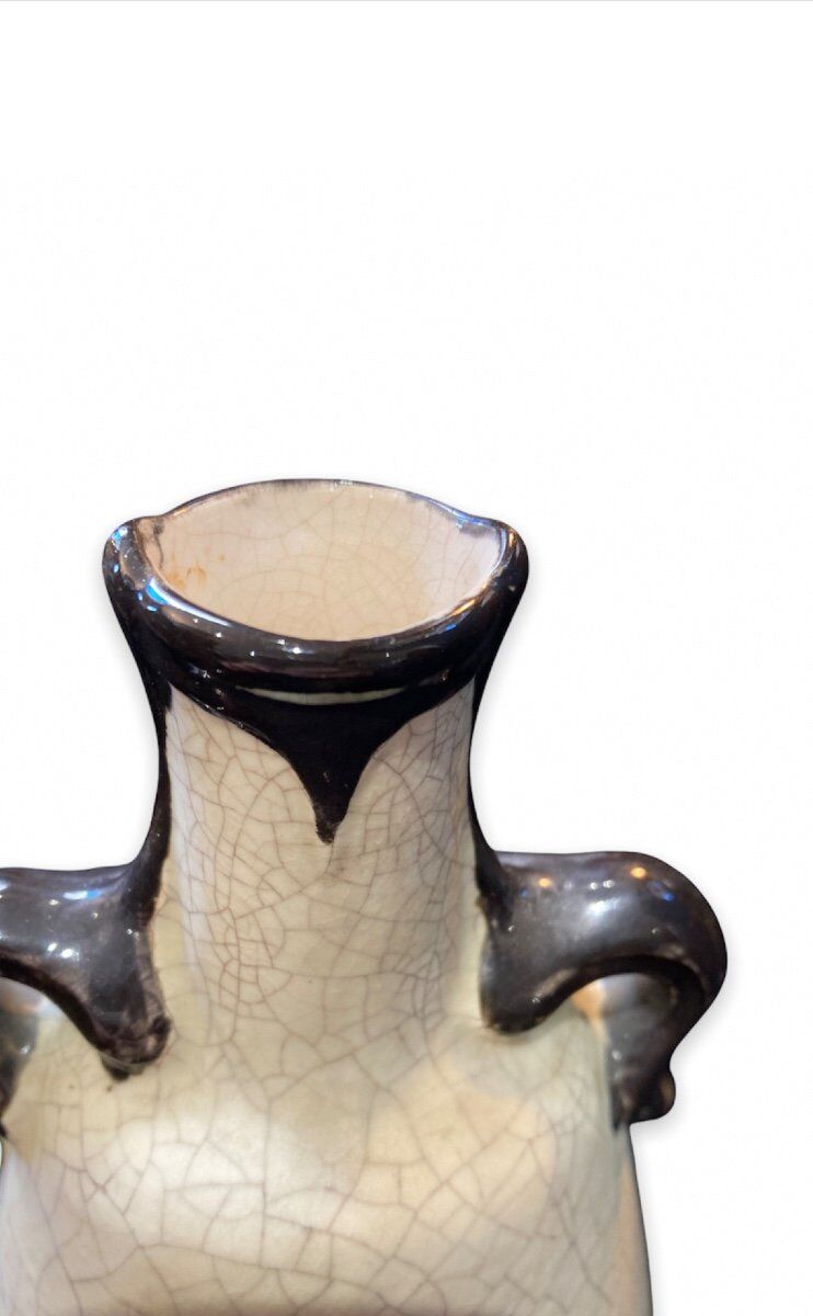 Pansu vase cracked ceramic white art deco circa 1930