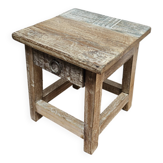 Small teak stool with 1 drawer