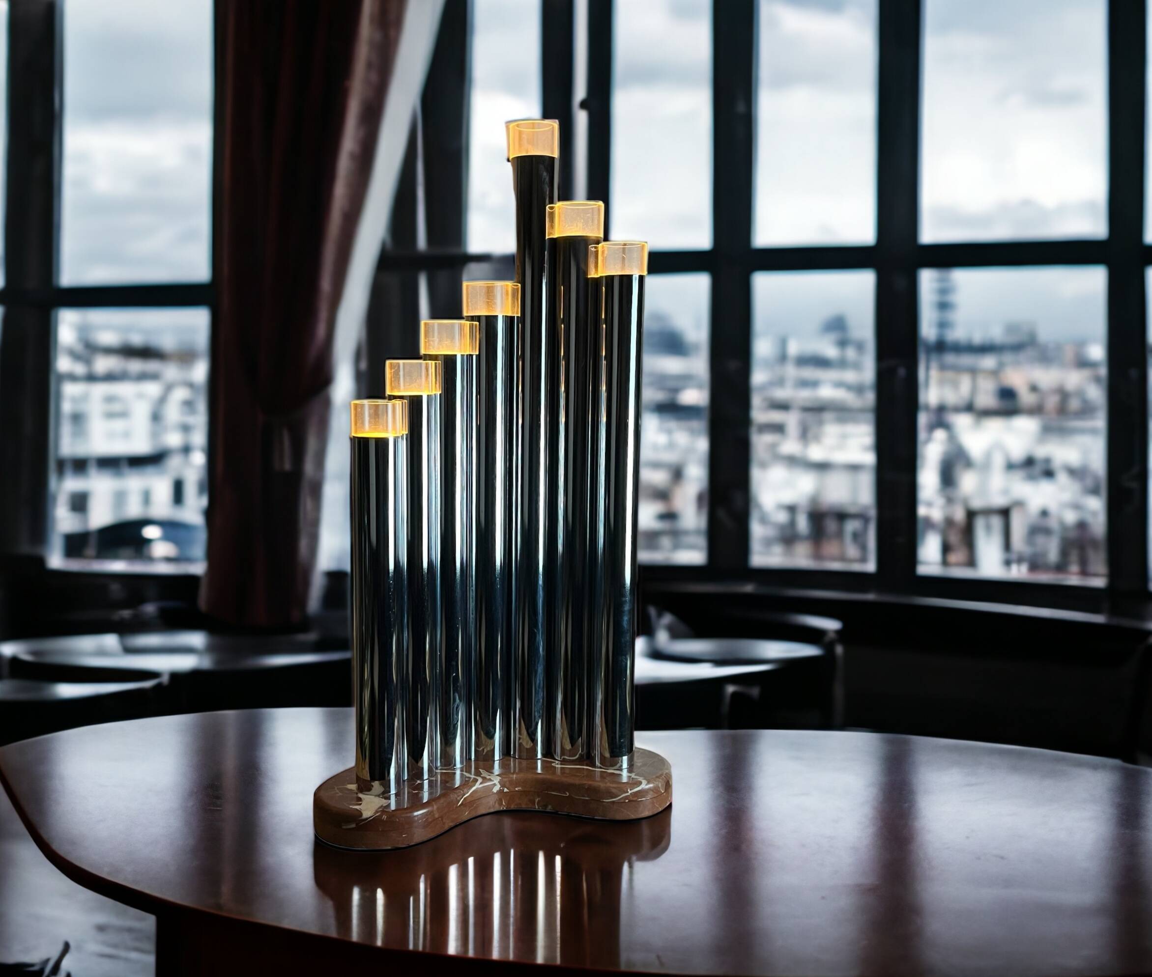 Grande lampe orgue de  sciolari des années 70 en métal chromé et marbre