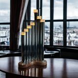 Grande lampe orgue de  sciolari des années 70 en métal chromé et marbre