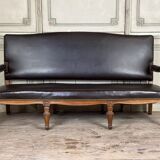 Napoleon III style bench in carved walnut, synthetic leather circa 1880