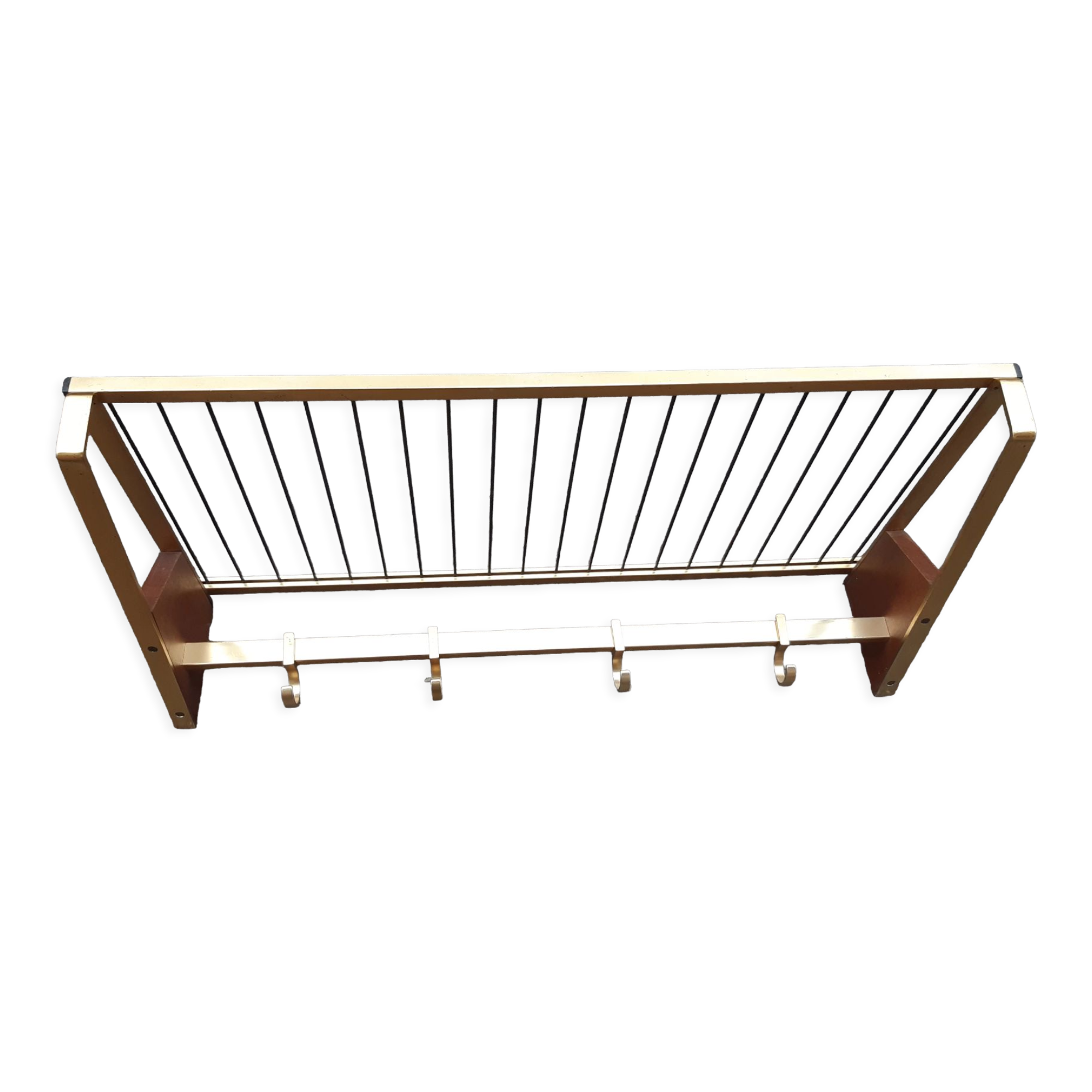 Vintage brass and teak coat rack