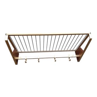 Vintage brass and teak coat rack