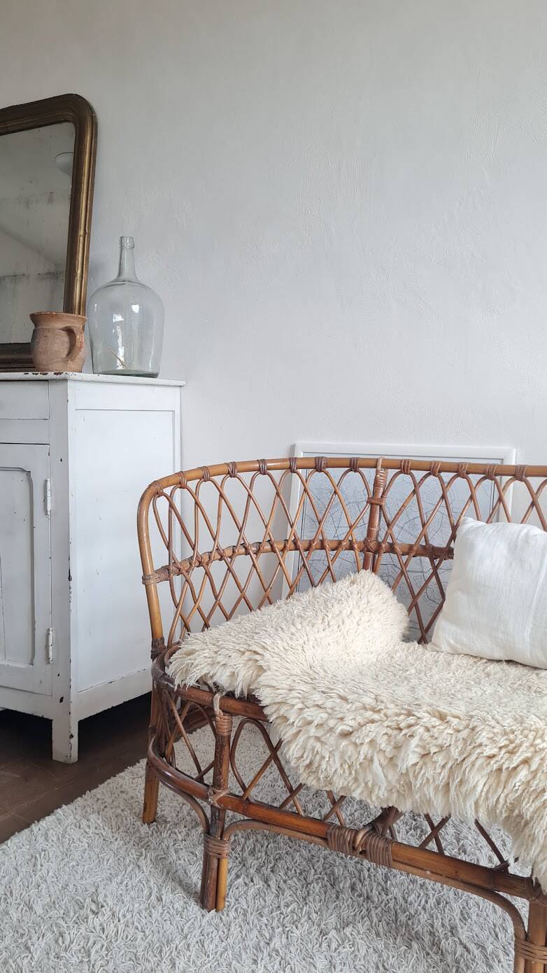 Banquette en rotin et osier circa années 60