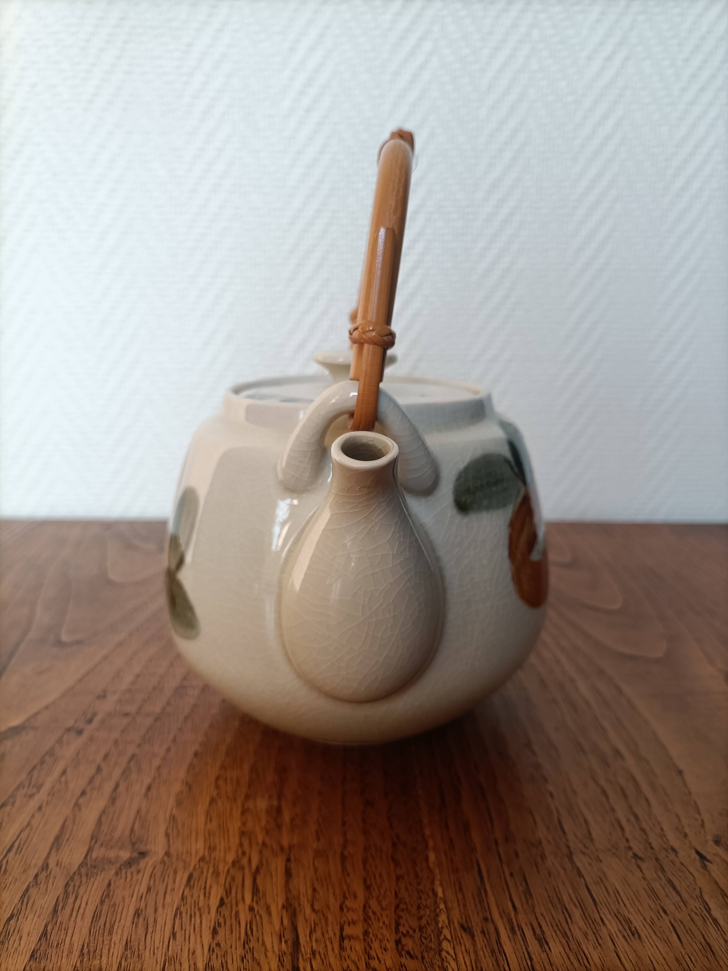 Asian style teapot with bamboo handle