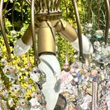 Magnificent Cascade Chandelier in Brass & Crystal Glass 1970s Vintage