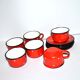 Set of 6 cups in red enamelled metal with vintage polka dots 1950-1960