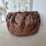 Vintage Japanese Ikebana basket made of smoked bamboo in natural