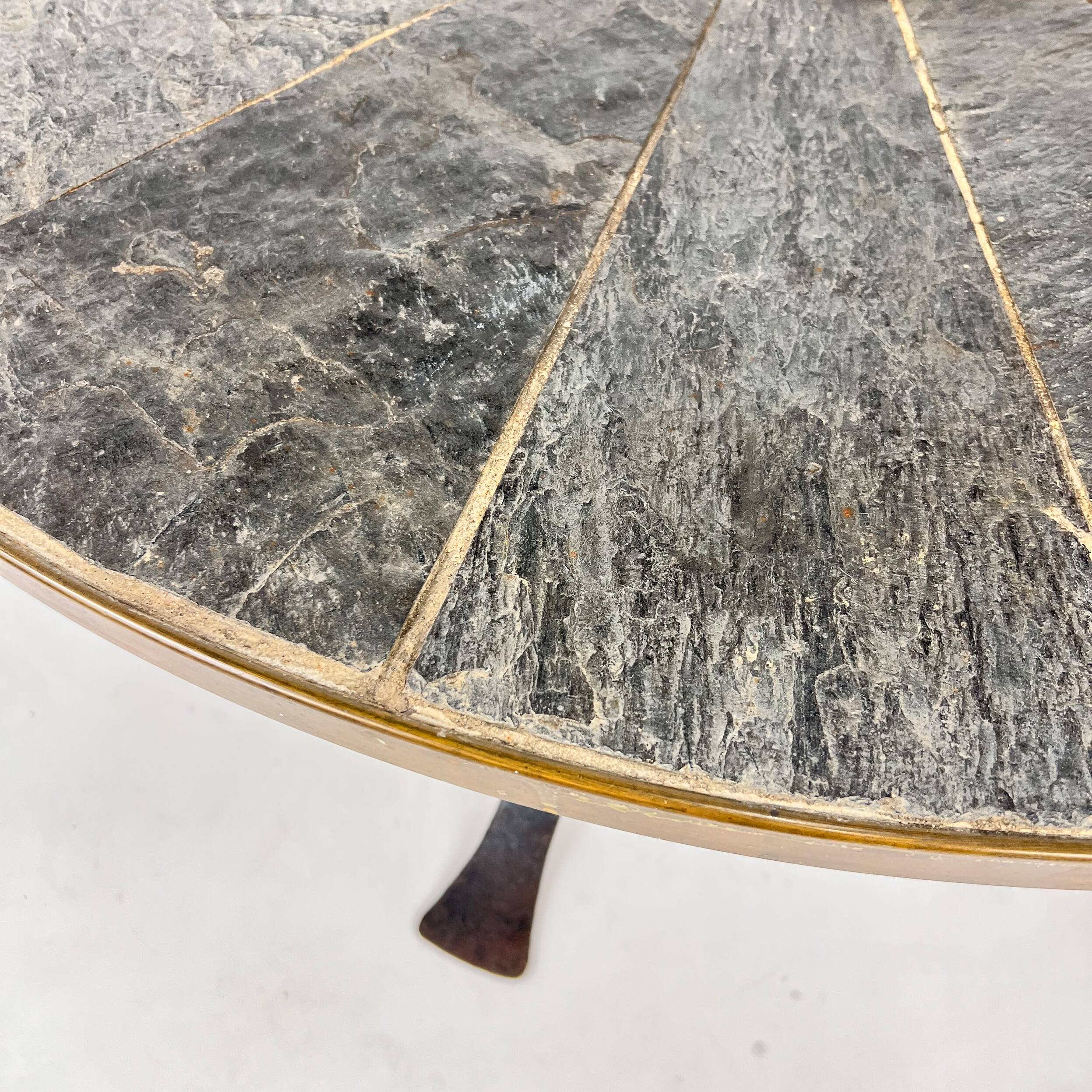 Large brutalist steel and slate coffee table, 1960s