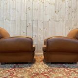 Pair of art deco leather club armchairs