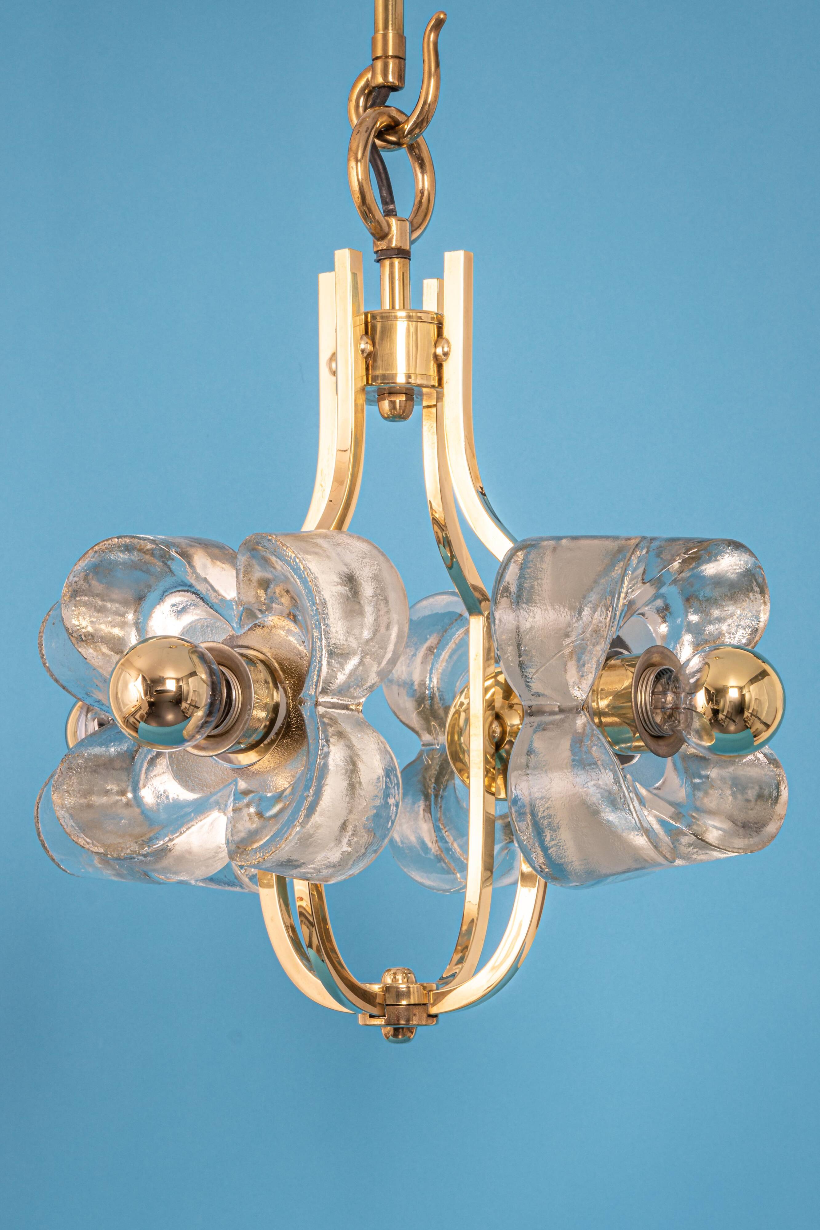 Small brass and crystal glass pendant by Sische, Germany, 1970s.