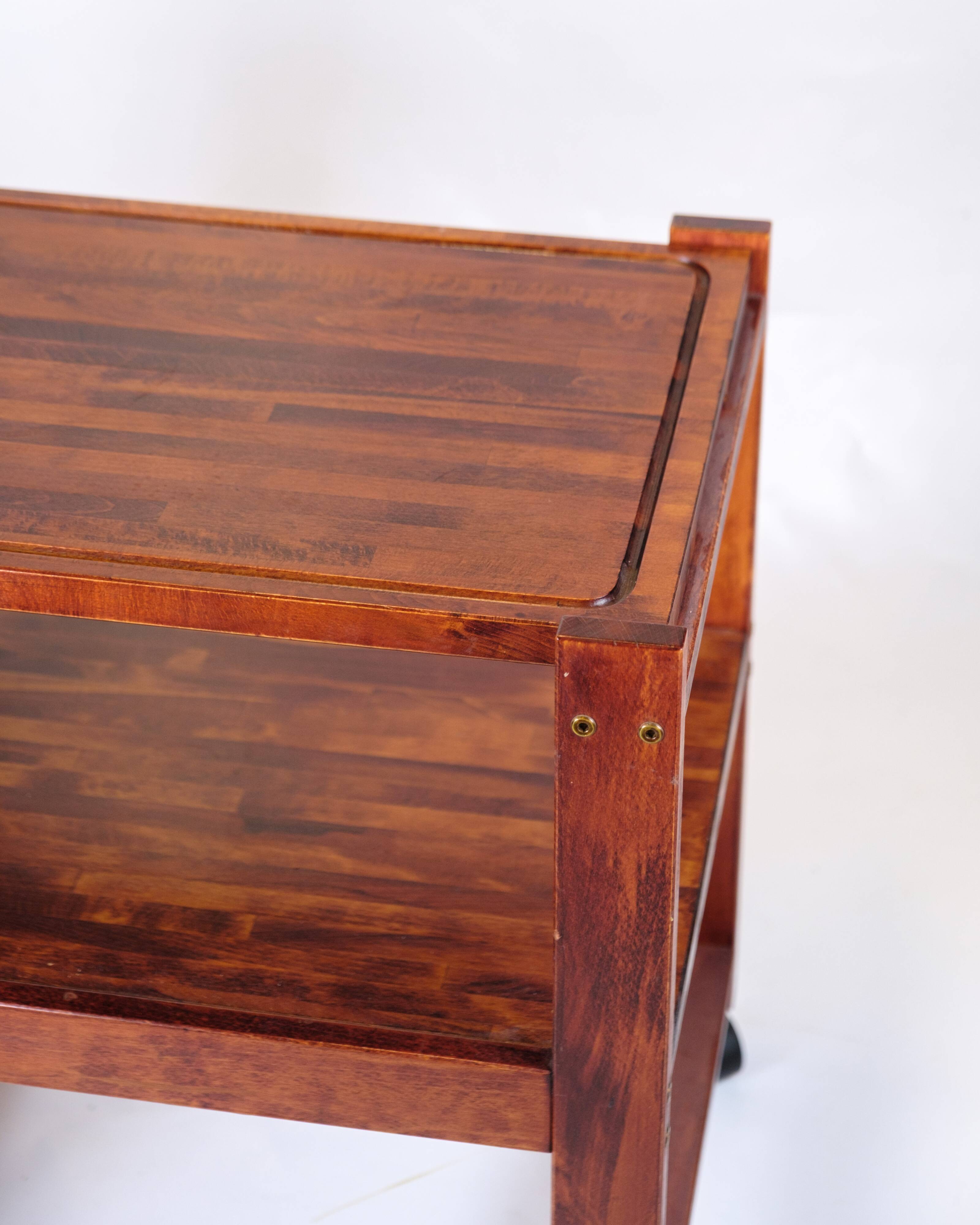 Serving cart on wheels - dark wood - removable cutting board - vintage style