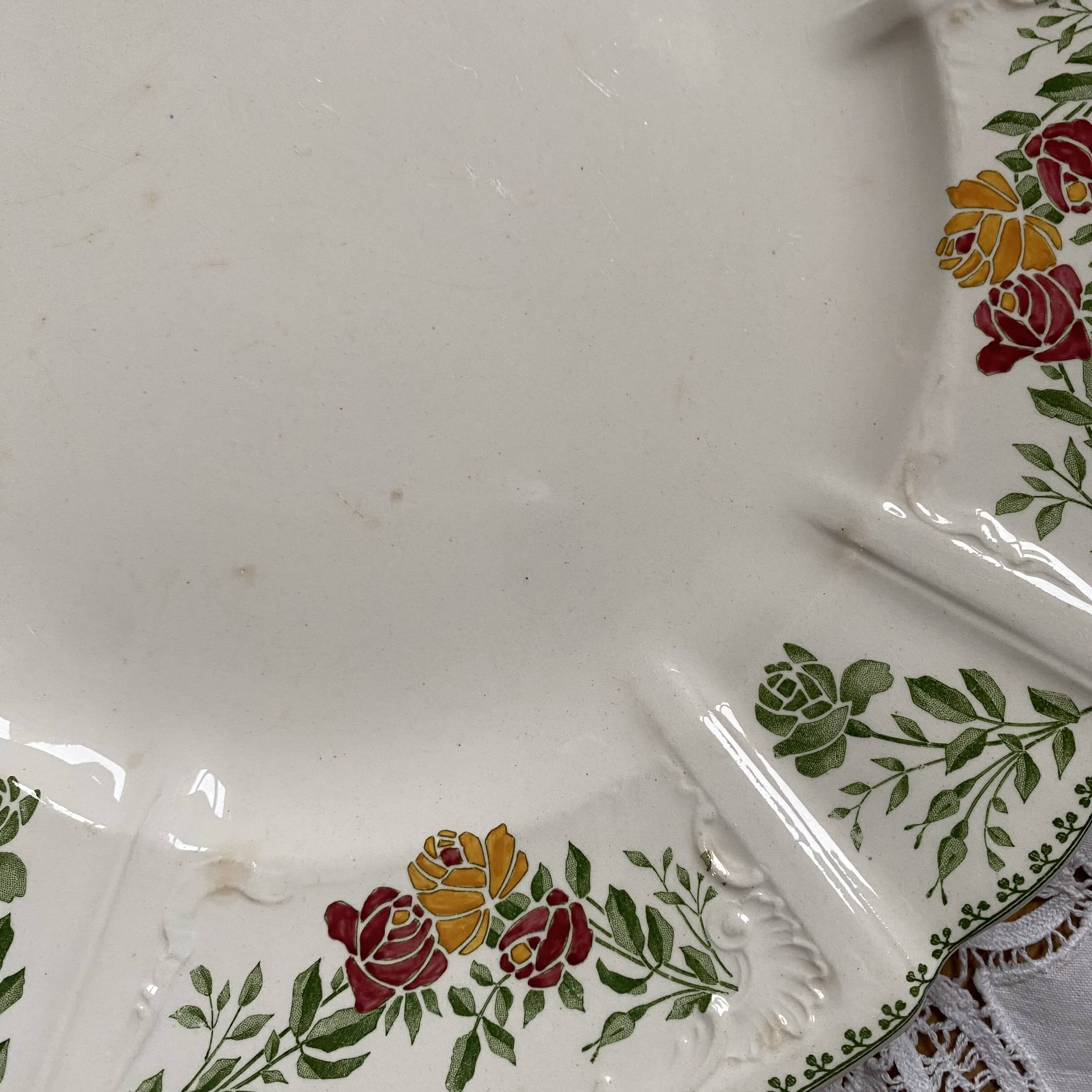 Round serving dish in Sarreguemines polychrome ironstone, Golden Sun model