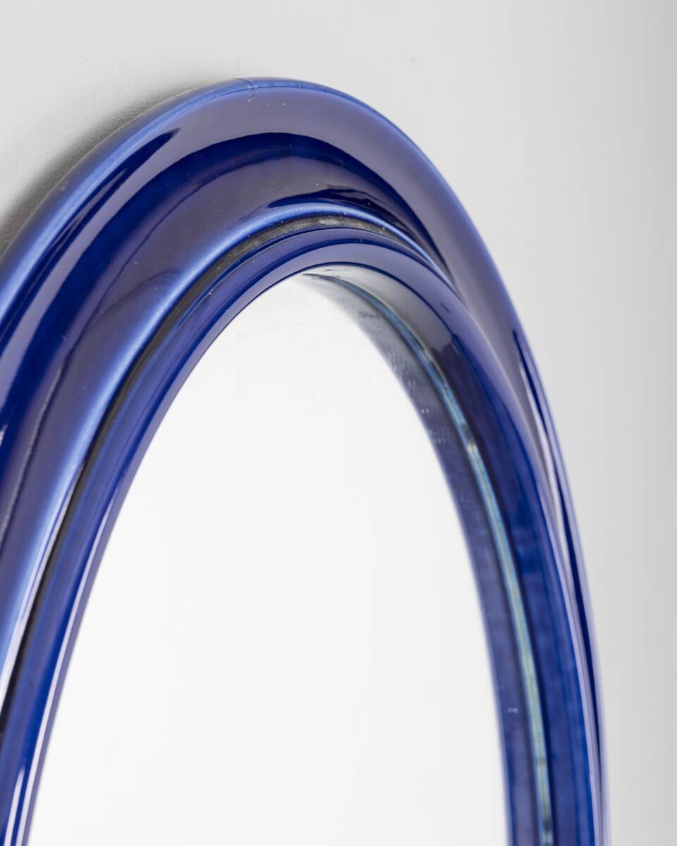 Vintage 1970s blue ceramic wall mirror Italian design