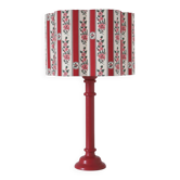 Recycled vintage lamp — turned red wooden base, floral shade