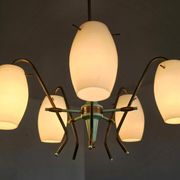 Opaline glass and brass chandelier mid-century Stilux Milano 1950s