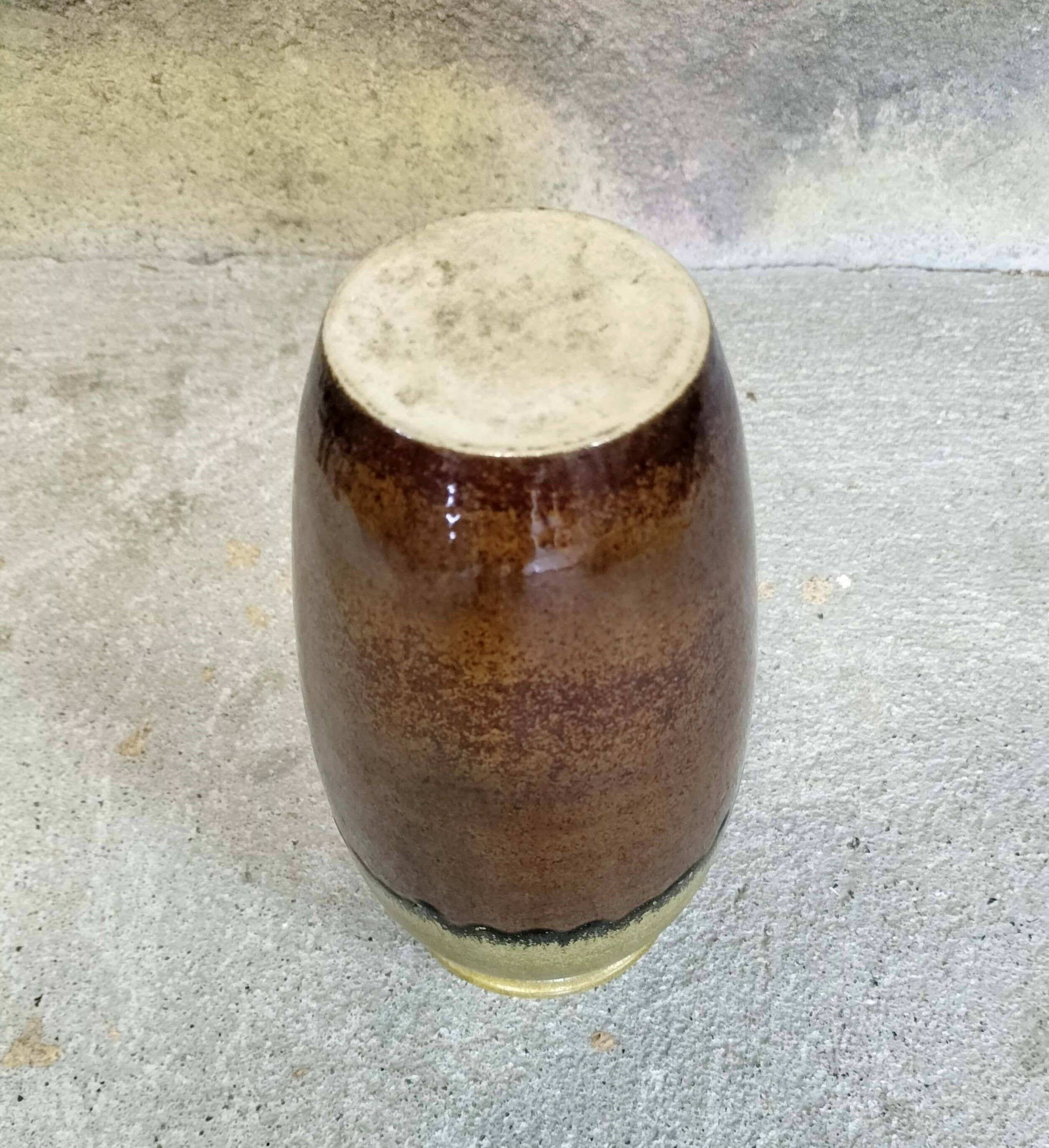 Lime green, black and brown ceramic vase.