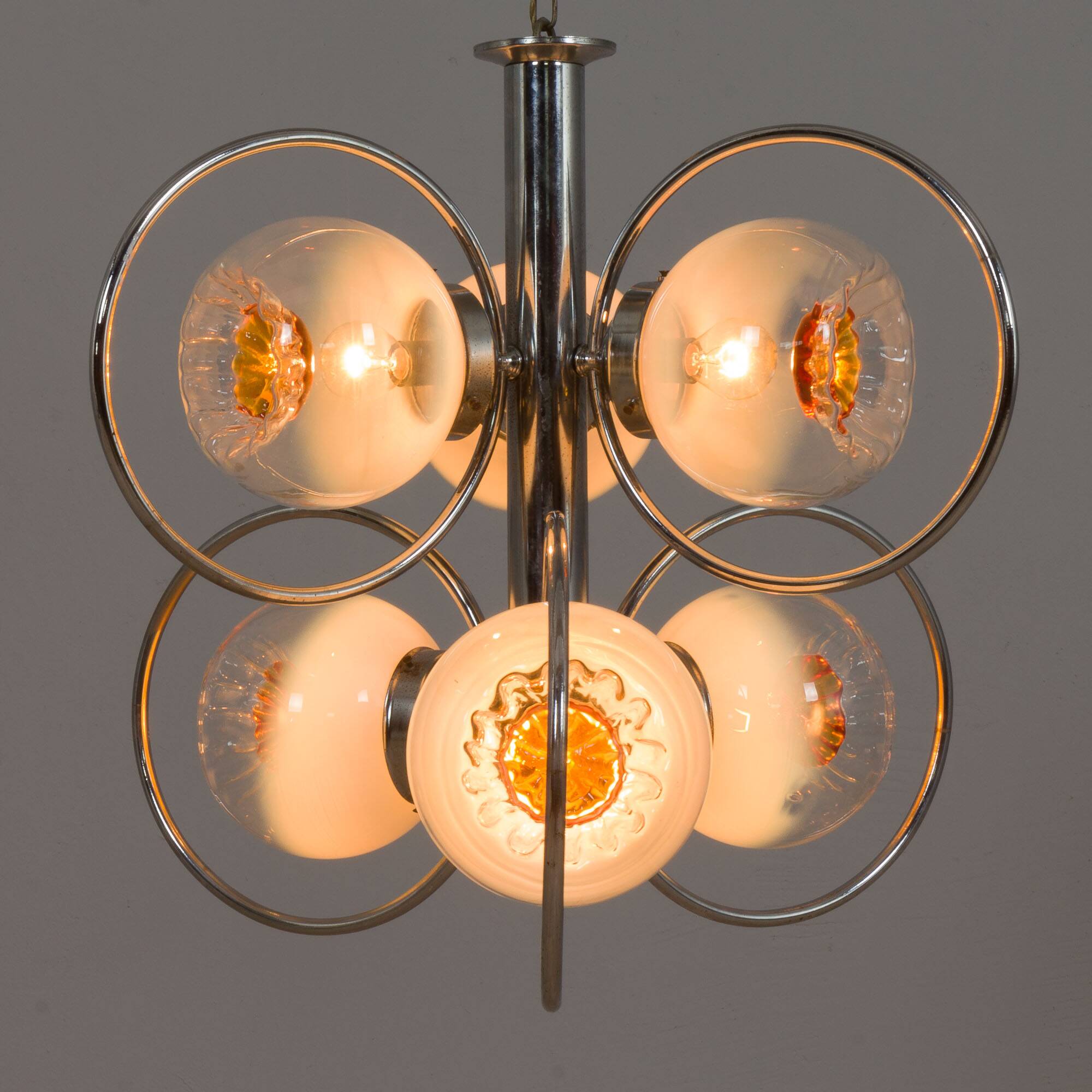Mazzega Space Age Murano glass chrome plated chandelier, Italy 1970s
