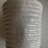 White stamped glazed earthenware pottery planter