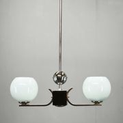 Art Deco Chrome and Opaline Glass Chandelier, Czechoslovakia, 1930s