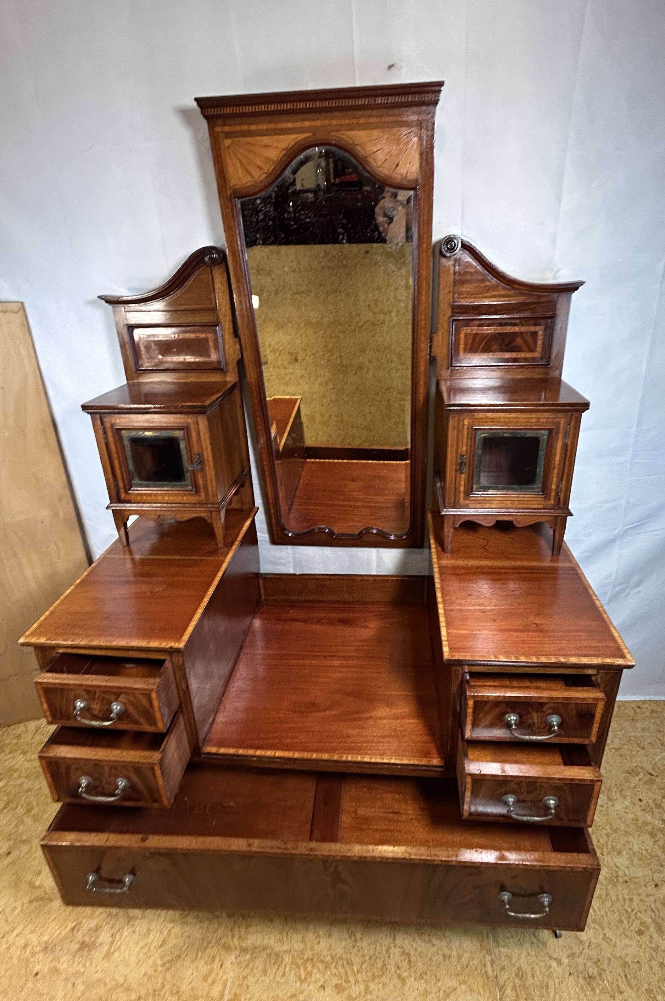 Edwardian Vintage Inlaid Console Hall Table / Dressing Table – 1900–1910