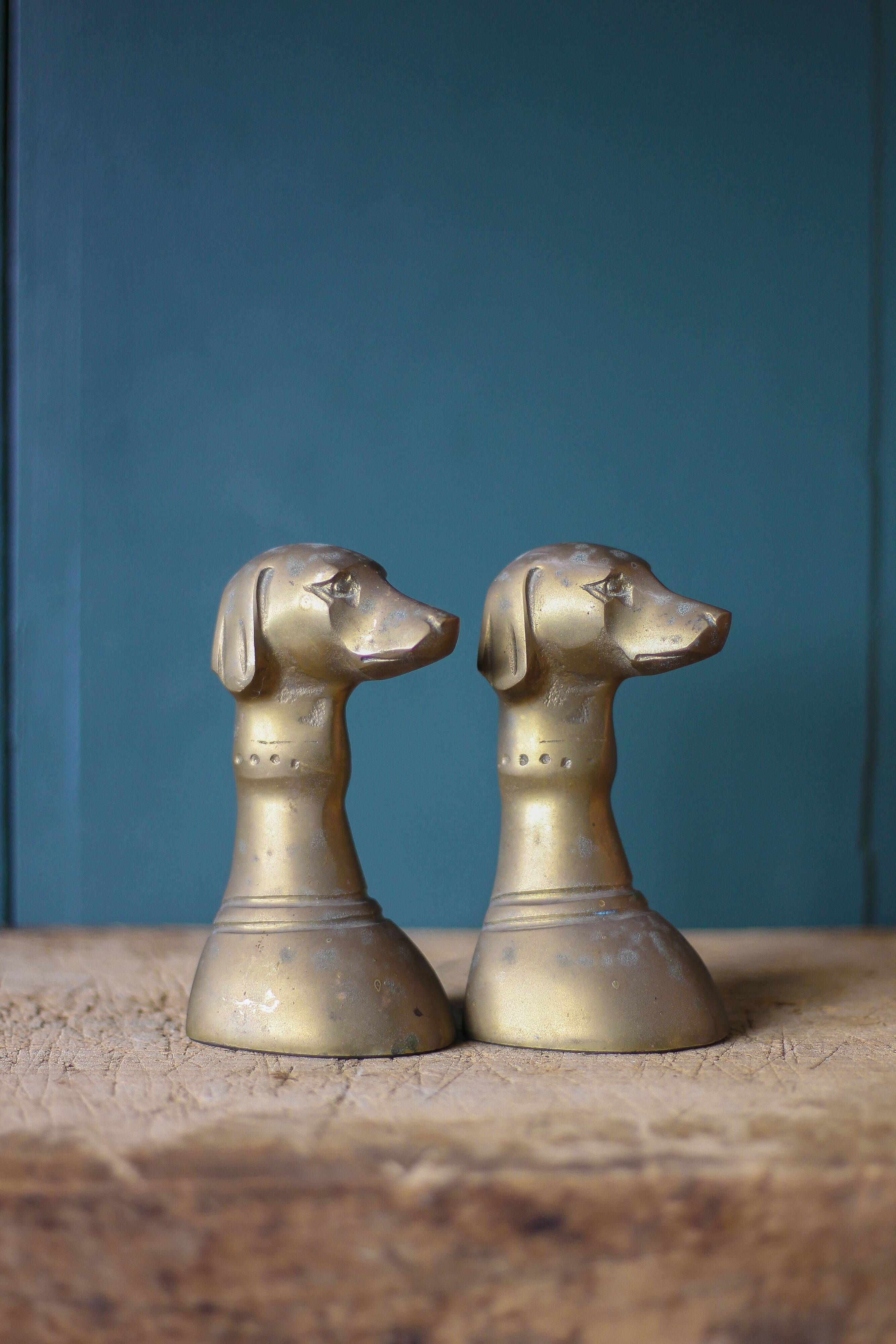 Vintage brass dog head bookends, brass greyhound animals, paperweight, library, office