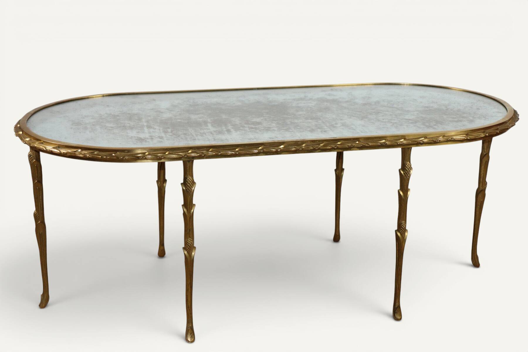 Maison Baguès coffee table in gilded bronze and aged mirror – 1950s