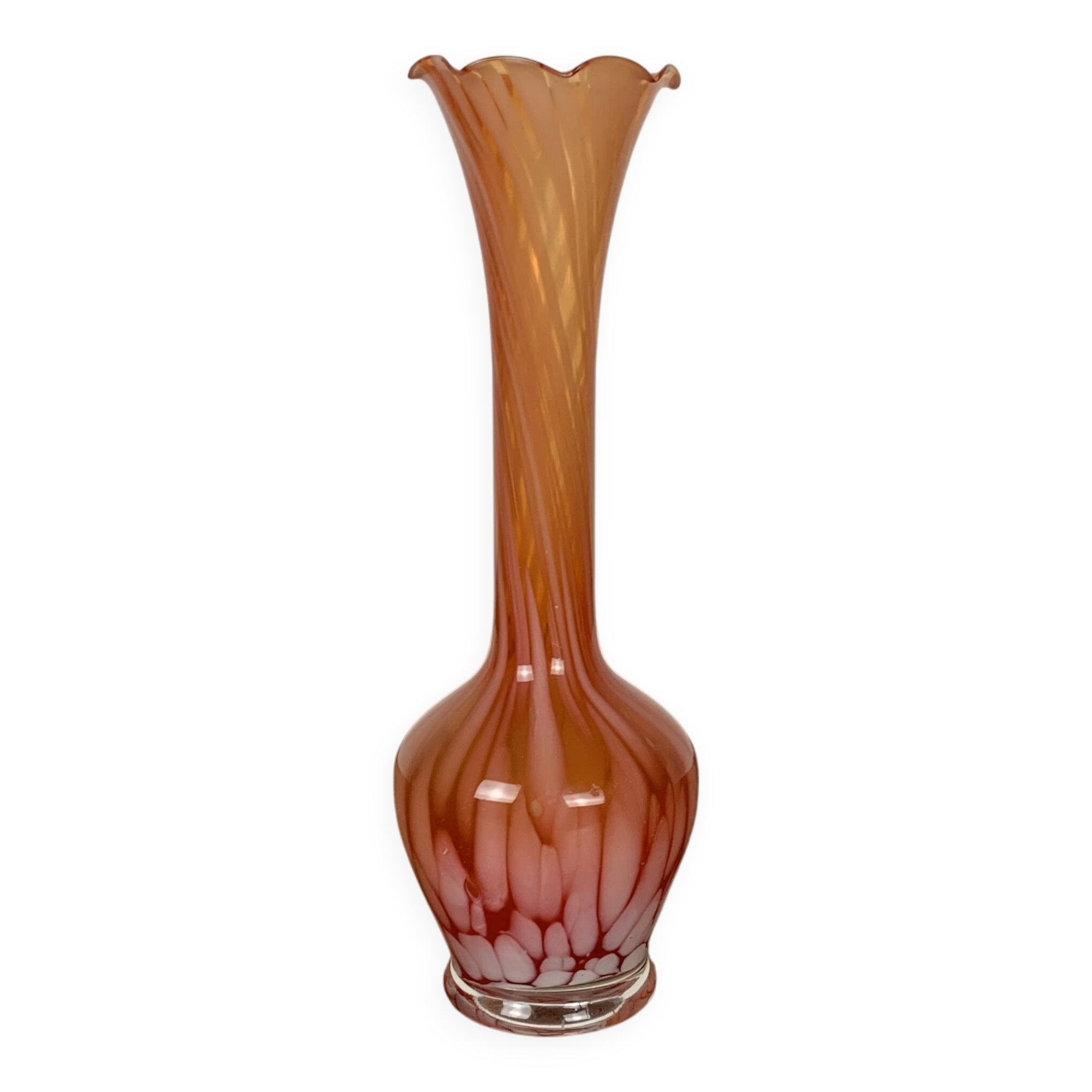 Blown glass soliflore in red/orange tones