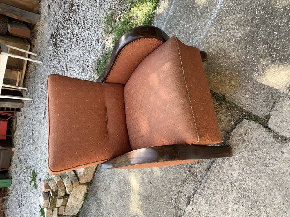 Original purple fabric Art Deco armchair set, Hungary, 1930s