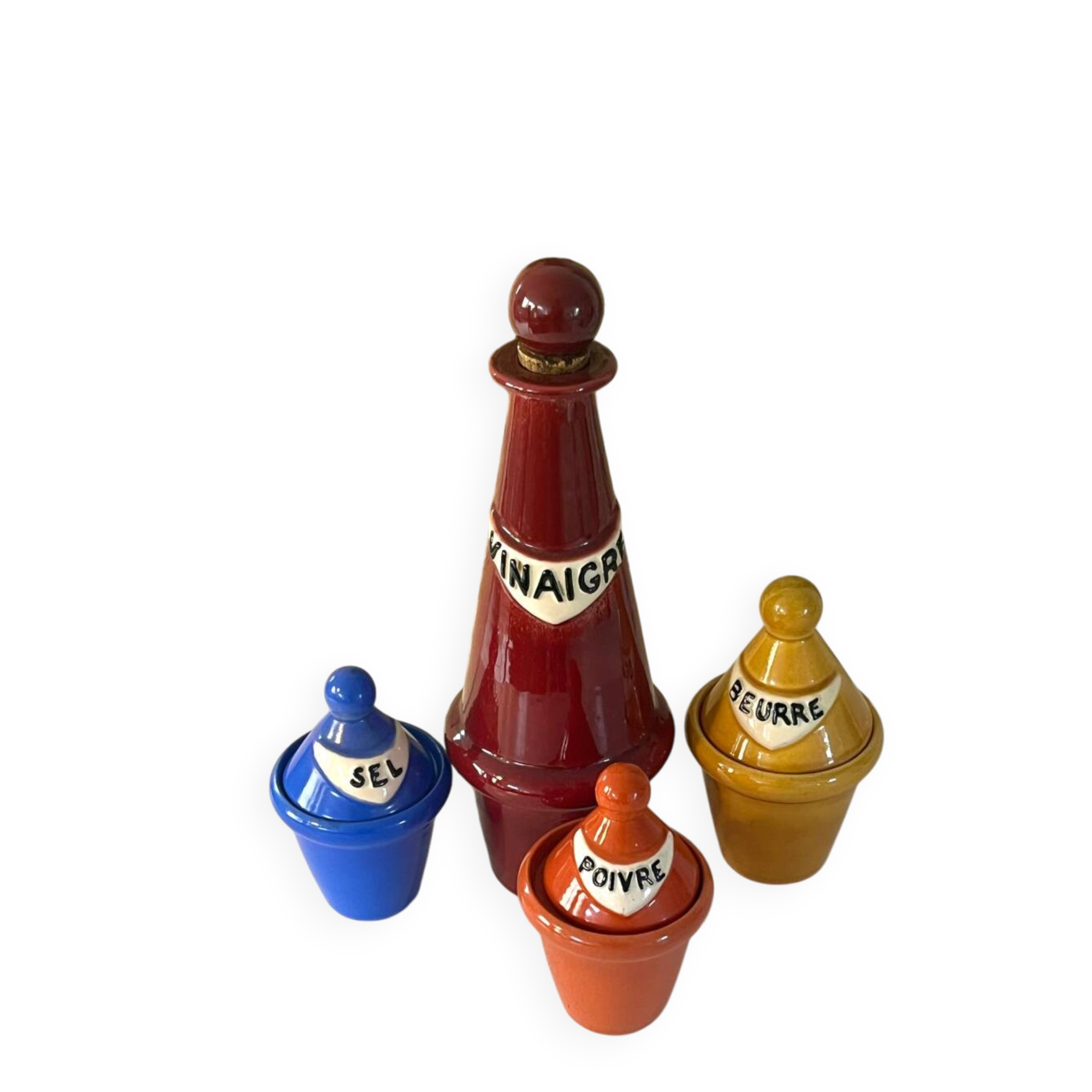 French 1950s ceramic vinaigrette set, Pol Chambost style