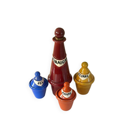 Ensemble de vinaigrette en céramique français des années 1950, style Pol Chambost.