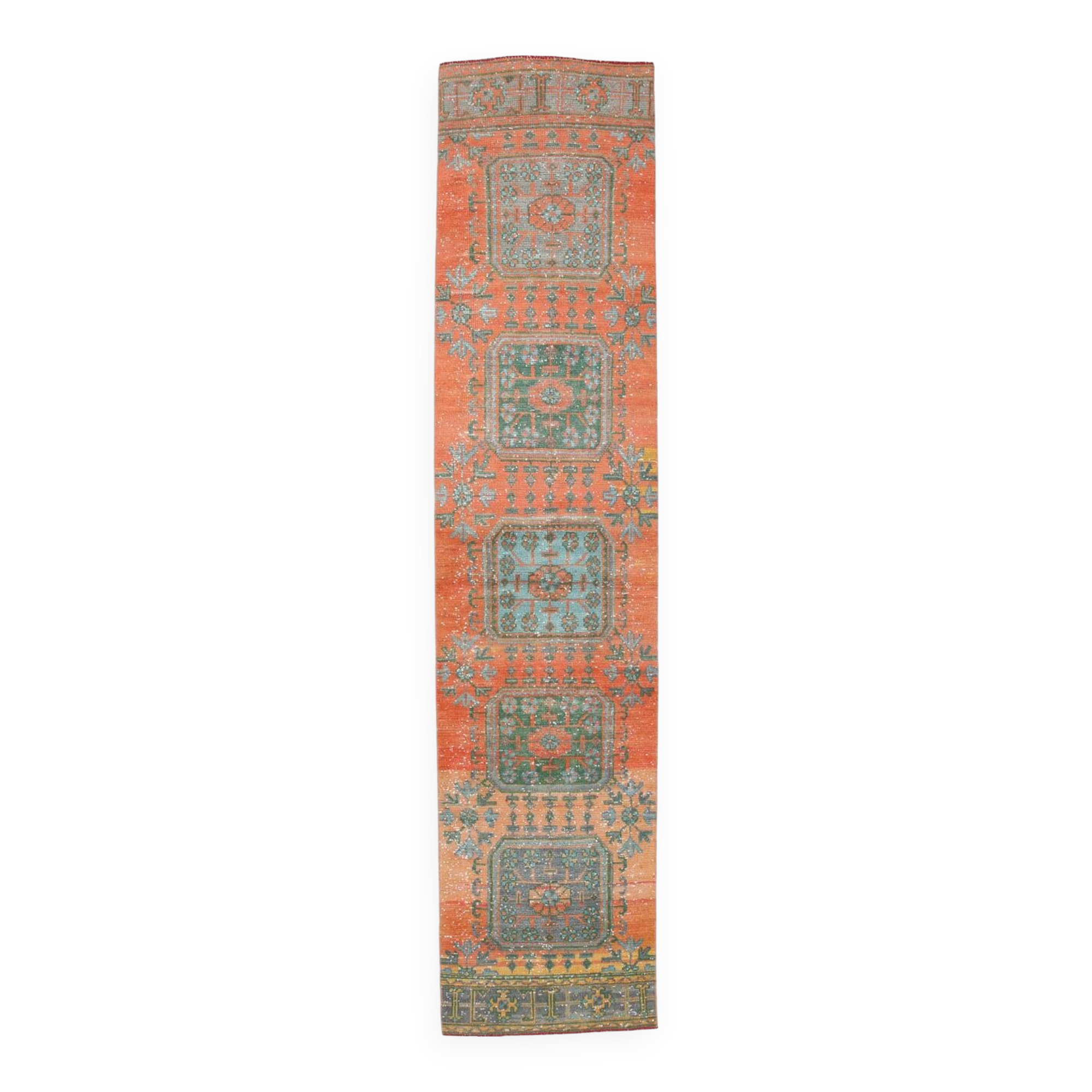 Tapis de couloir vintage antique orange corail, 74 x 334 cm