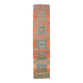 Coral Orange Antique Vintage Runner Rug, 74x334Cm