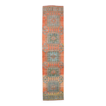 Coral Orange Antique Vintage Runner Rug, 74x334Cm