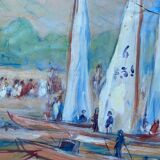 Large painting Gouache by Paul PAQUEREAU (1871-1950) "The Regattas"