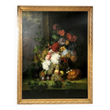 Peter Brooks. Huge still life with flowers and fruits. Oil on canvas 20th century. 2.2m x 1.7m
