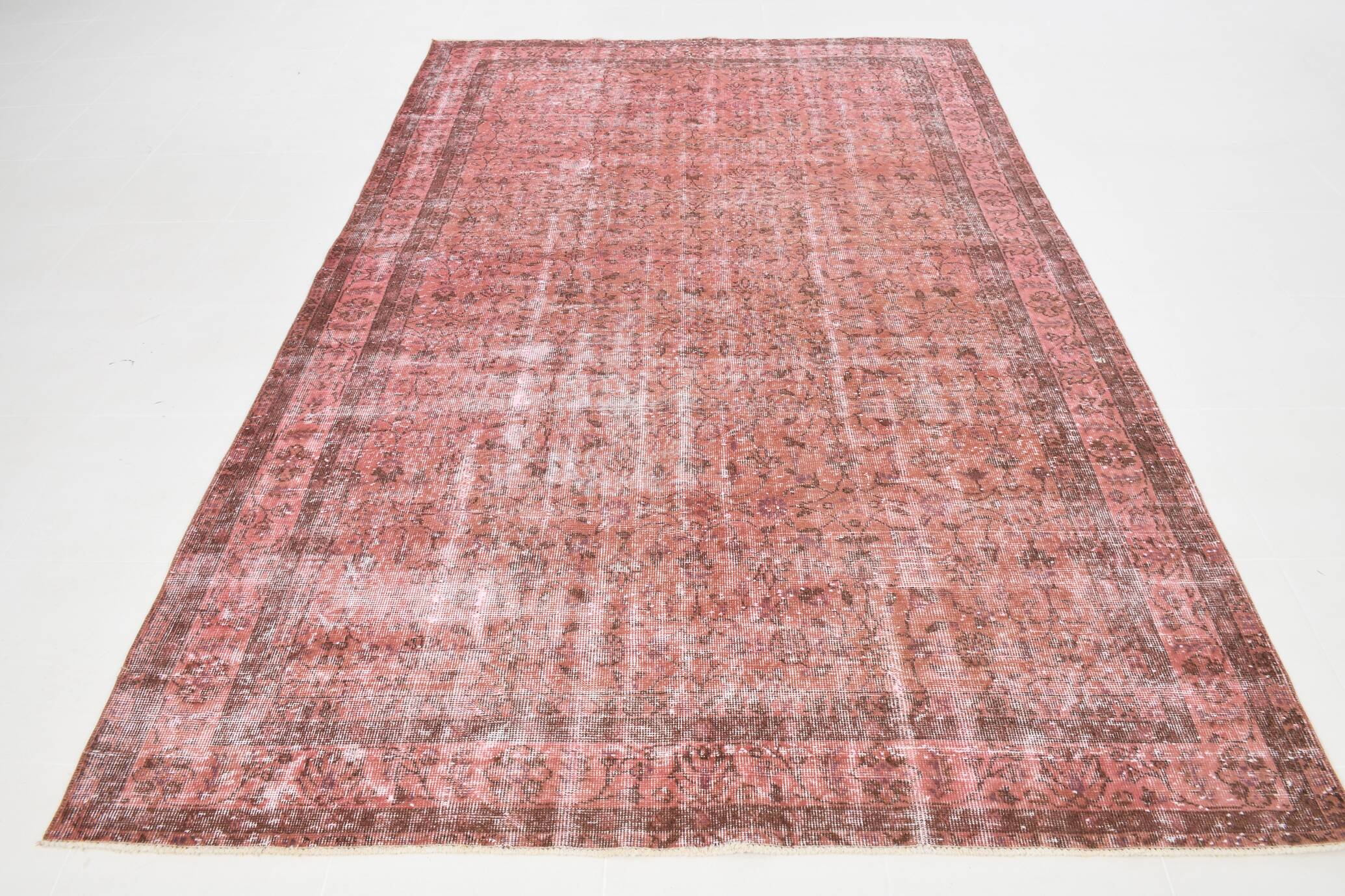 Dusty Rose Turkish Vintage Oversize Handmade Wool Carpet Rug, 198x297 Cm