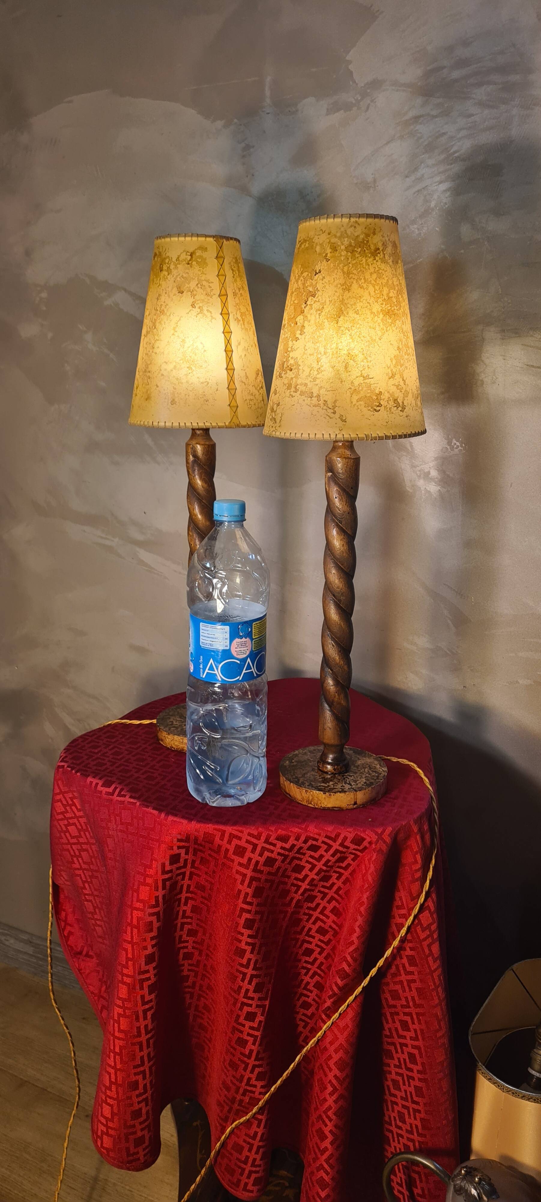 Pair of scandinavian wooden bedside lamps 1950 elec ok without switch 60x17