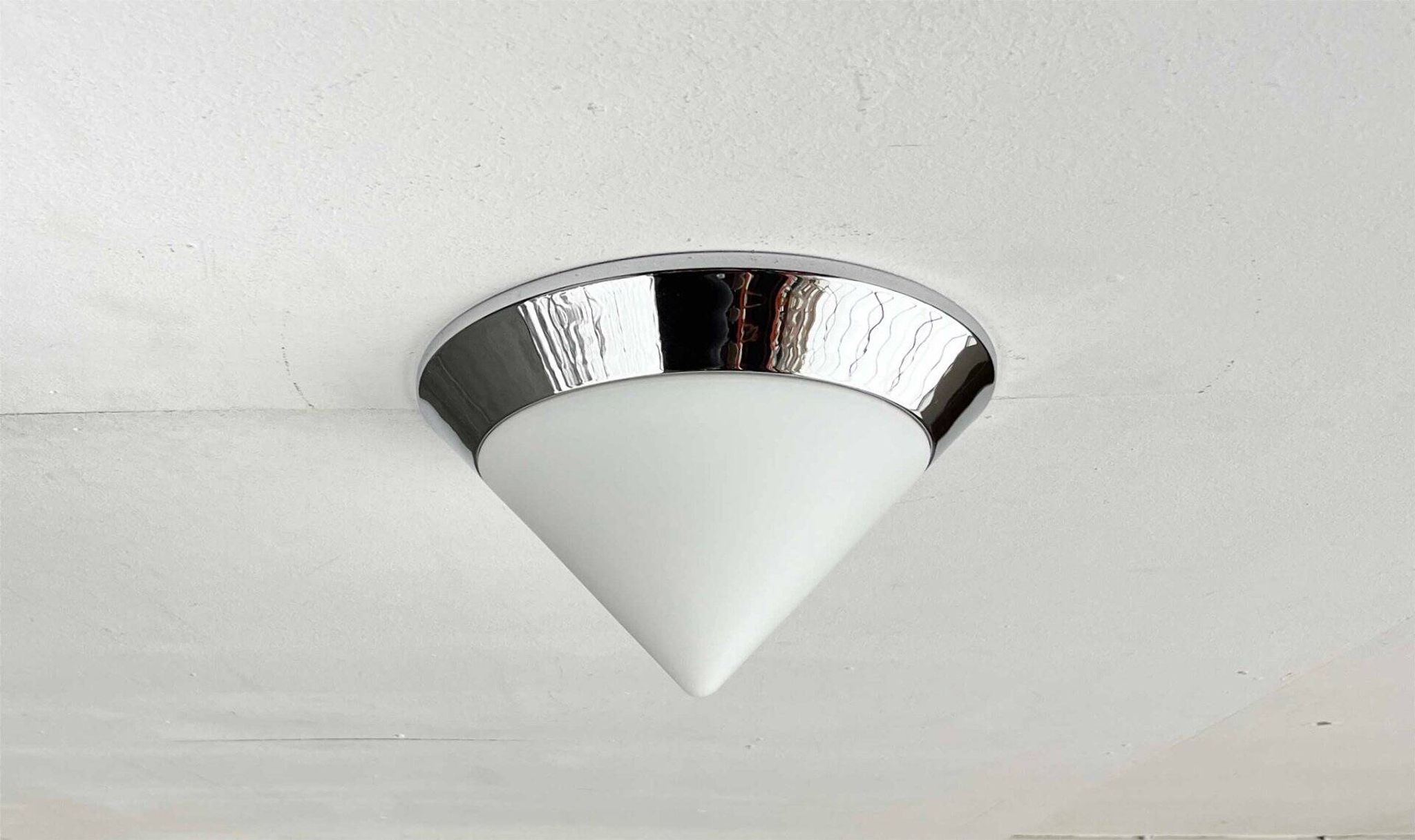 Vintage conical glass and chrome ceiling lamp, 1980s
