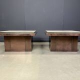Pair of copper and travertine coffee tables by Belgochrom, 1970s