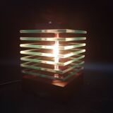 Desny Demeter glass and wood lamp, modernist art deco reissue