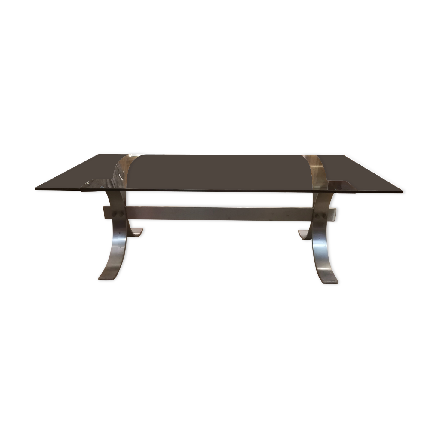 Table basse en acier brossé et verre fumé