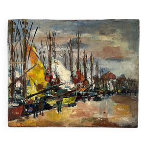 Voiliers au port, huile